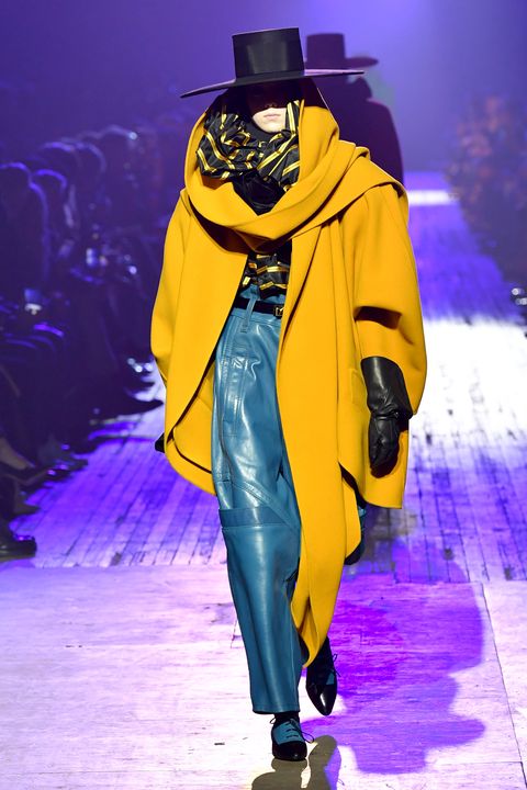 Fashion, Runway, Fashion show, Yellow, Purple, Public event, Event, Outerwear, Haute couture, Performance, 