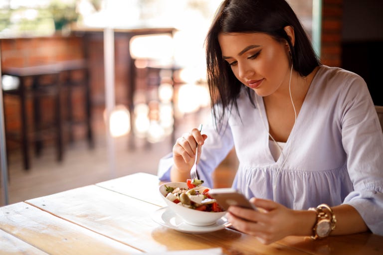 Woman making the most of her lunch break