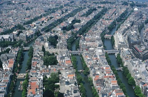aerial view of the canal ring area of amsterdam unesco world heritage list, 2010, netherlands