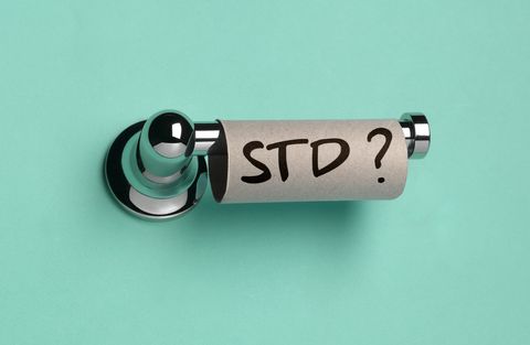 close up of a toilet roll with std written on it