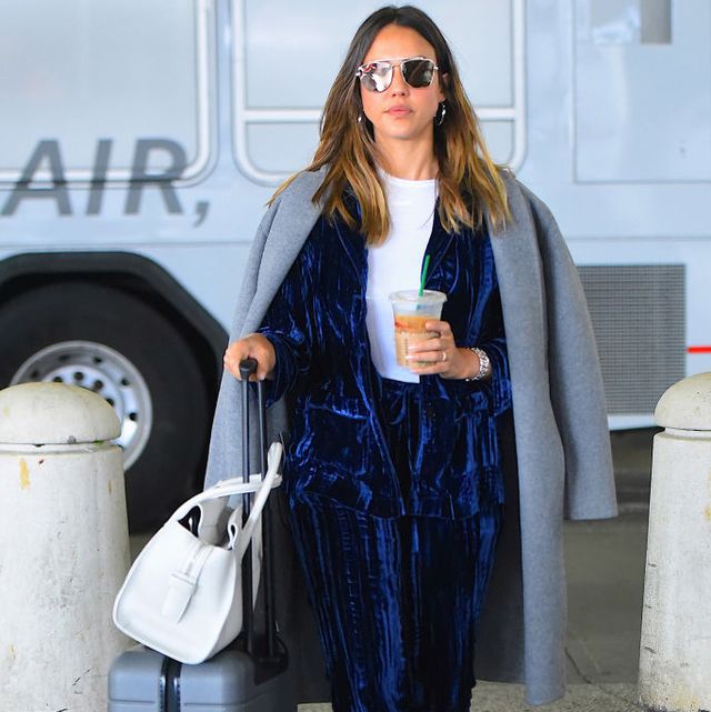 new york, ny   may 07  jessica alba seen out in jfk airport in queens on  may 7, 2018 in new york city  photo by robert kamaugc images