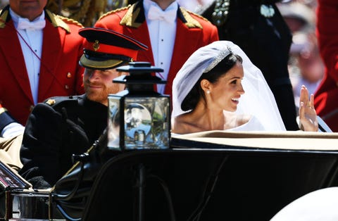 Prince Harry Marries Ms. Meghan Markle - Procession windsor, england may 19 prince harry, duke of sussex and the duchess of sussex in the ascot landau carriage during the procession on the long walk after getting married st georges chapel, windsor castle on may 19, 2018 in windsor, england photo by jeff j mitchellgetty images
