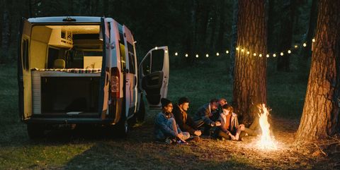 Friends camping near the forest