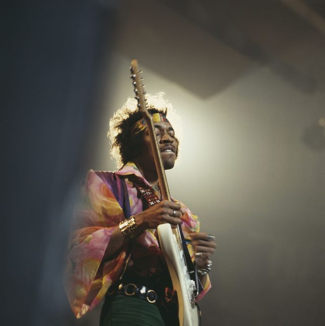 american rock guitarist and singer jimi hendrix 1942 1970 performs live on stage playing a white fender stratocaster guitar with the jimi hendrix experience at the royal albert hall in london on 24th february 1969 image is part of david redfern premium collection photo by david redfernredferns