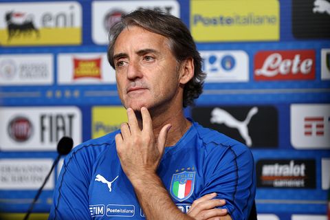 Italy's national team coach Roberto Mancini during press...