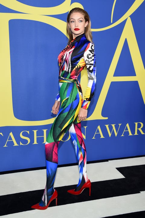 Gigi Hadid Wears Rainbow Jumpsuit At Cfda Fashion Awards