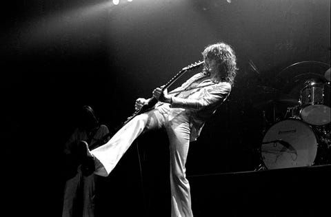 new york   june 07 jimmy page from led zeppelin performs live on stage at madison square garden, new york on june 07 1977 photo by richard e aaronredferns