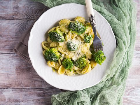 Orecchiette pasta with broccoli in white dish