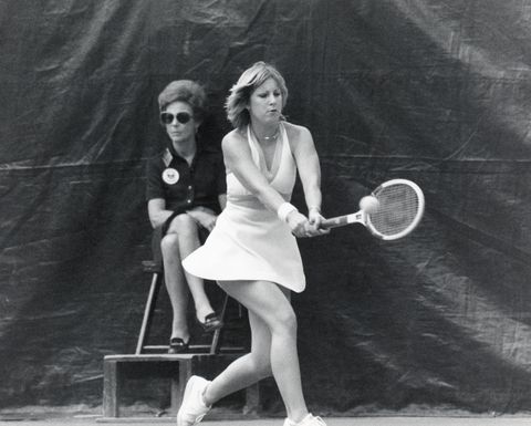 circa 1970s  chris evert hits a backhand, circa 1970s photo by robert rigergetty images