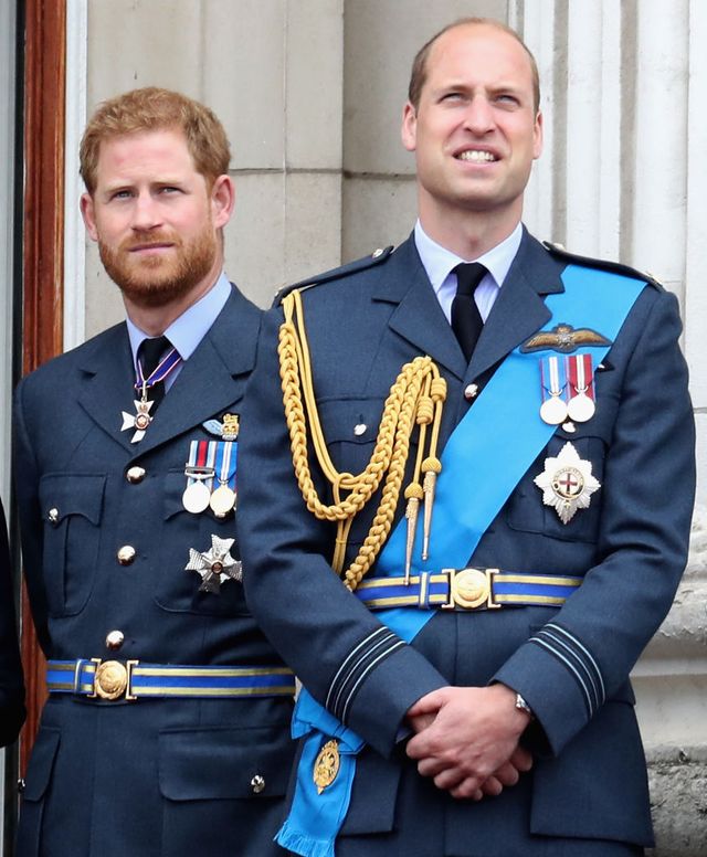 london, england   july 10  l r prince william, duke of cambridge and prince harry, duke of sussex watch the raf flypast on the balcony of buckingham palace, as members of the royal family attend events to mark the centenary of the raf on july 10, 2018 in london, england photo by chris jacksonchris jacksongetty images  photo by chris jacksongetty images