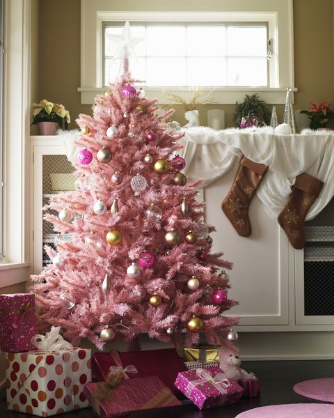 pink christmas tree in domestic room