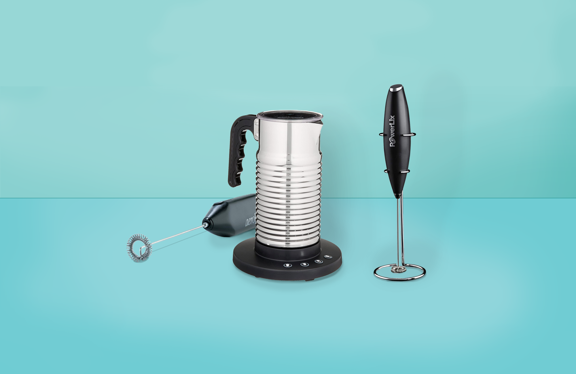 Electric Milk Frother With Stand One Touch Hand Whisk Battery Powered Nespresso 