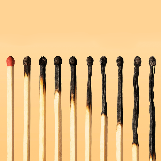 matches burning out from left to right on an orange background