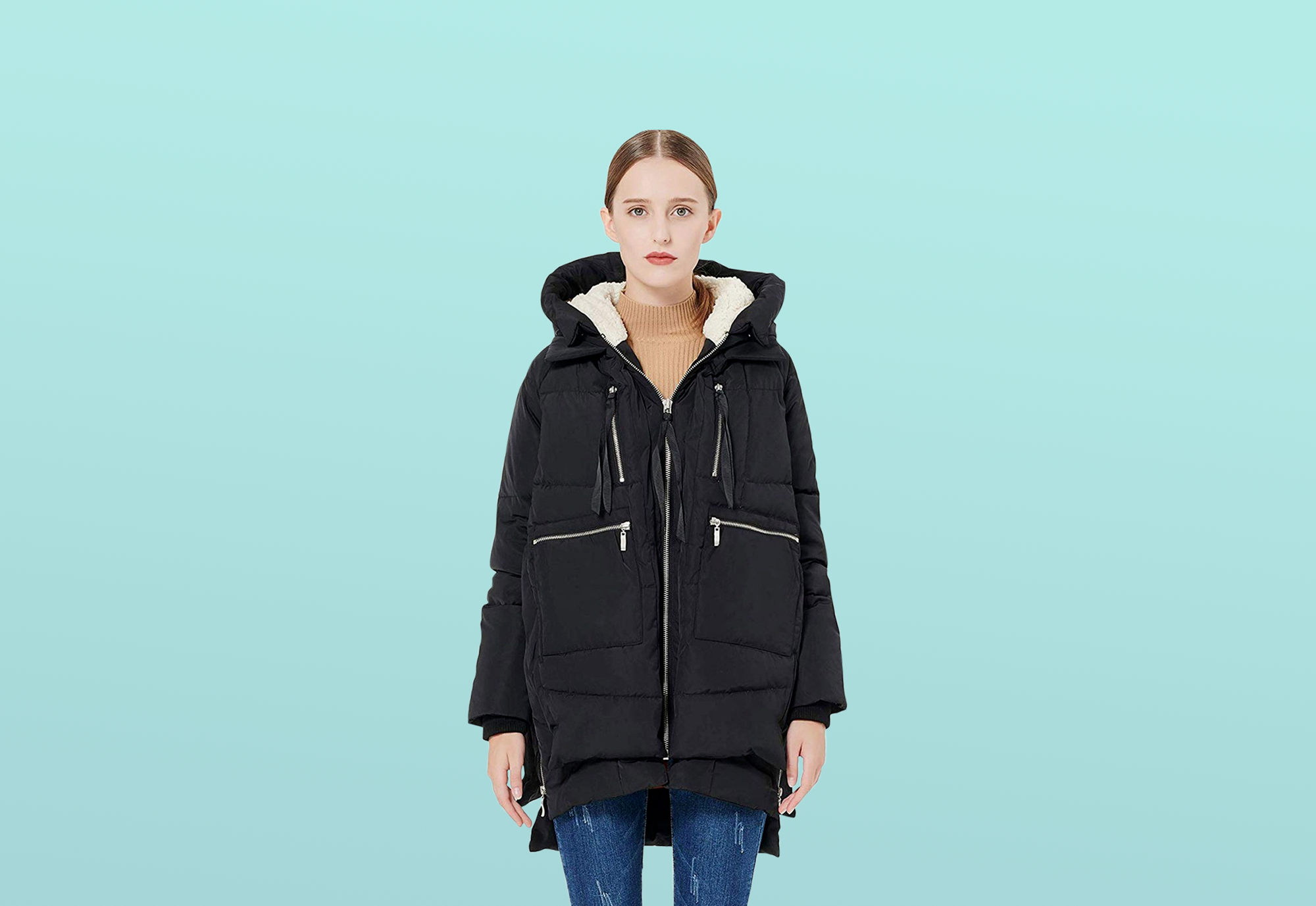 4How Womens Warm Hooded Parkas Winter Faux Fur Coat Size 10 12 14 16 18
