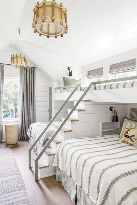 white bedroom with bunk beds