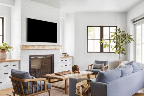manhattan beach, ca, property, modern farmhouse style, living room photo by amy bartlam design by kate lester interiors
