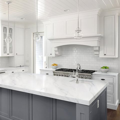Gray And White And Marble Kitchen Reveal Maison De Pax White Marble Kitchen Kitchen Design Grey Kitchen Cabinets