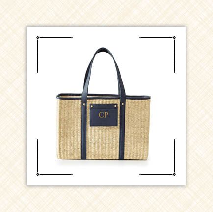monogrammed straw bag and garden stone