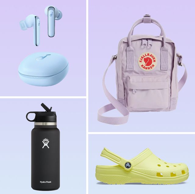 pizza stone, earbuds, fjallraven side bag, crocs, hydroflask water bottle, portable charger, indoor planter