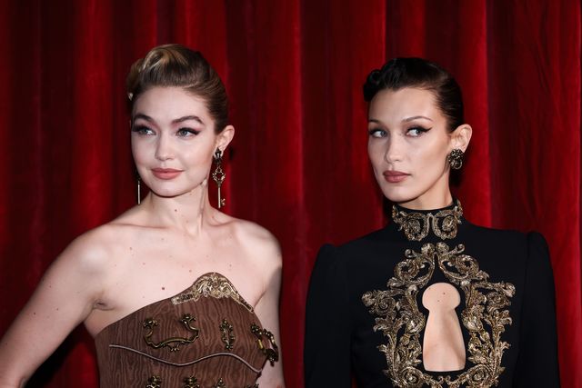 milan, italy february 24 gigi hadid and bella hadid pose backstage of the moschino fashion show during the milan fashion week fallwinter 20222023 on february 24, 2022 in milan, italy photo by vittorio zunino celottogetty images