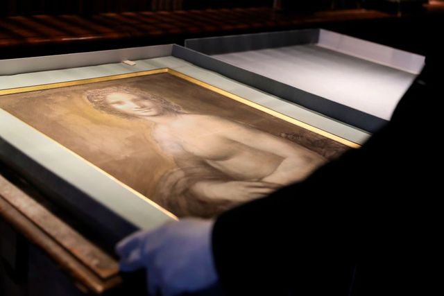 a picture shows a charcoal drawing known as the "monna vanna", also dubbed "the nude mona lisa" la joconde nue, during the artwork's presentation to the press at the domaine de chantilly, north of paris, on march 11, 2019   a nude drawing that bears a striking resemblance to the "mona lisa" was done in leonardo da vinci's studio and may be the work of the master himself, a french museum said on march 4 experts at the louvre in paris, where the world's biggest collection of leonardo's work is held, have been examining a charcoal drawing known as the "monna vanna" which has long been attributed to the renaissance painter's studio the nude mona lisa will be displayed from june 1 to october 6, 2019, at the domaine de chantilly photo by kenzo tribouillard  afp        photo credit should read kenzo tribouillardafp via getty images