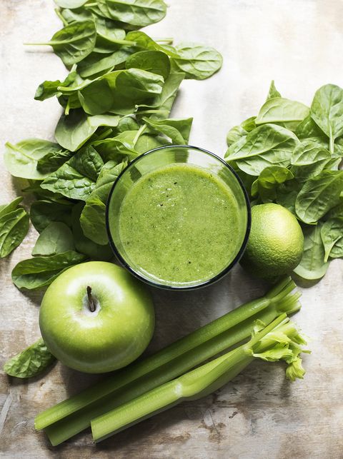 glass of fresh green smoothies with fruit and vegetables