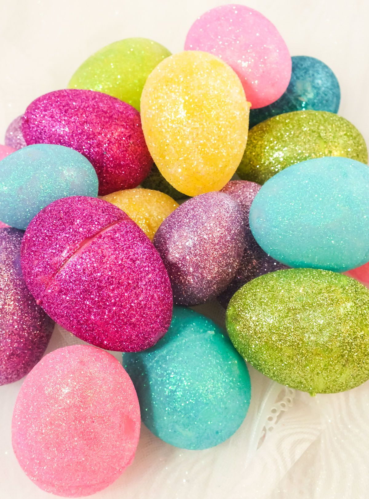 8 Plastic Easter Treat Craft Eggs  Glittery Pink Yellow Blue Purple 