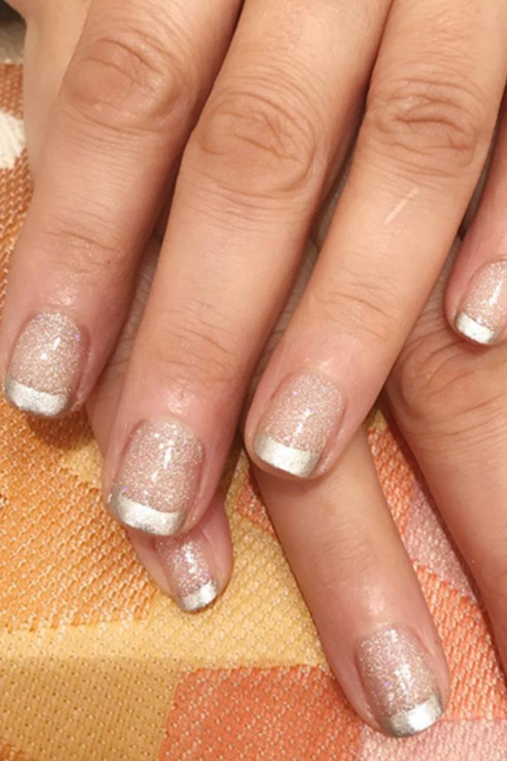 french nails with silver glitter