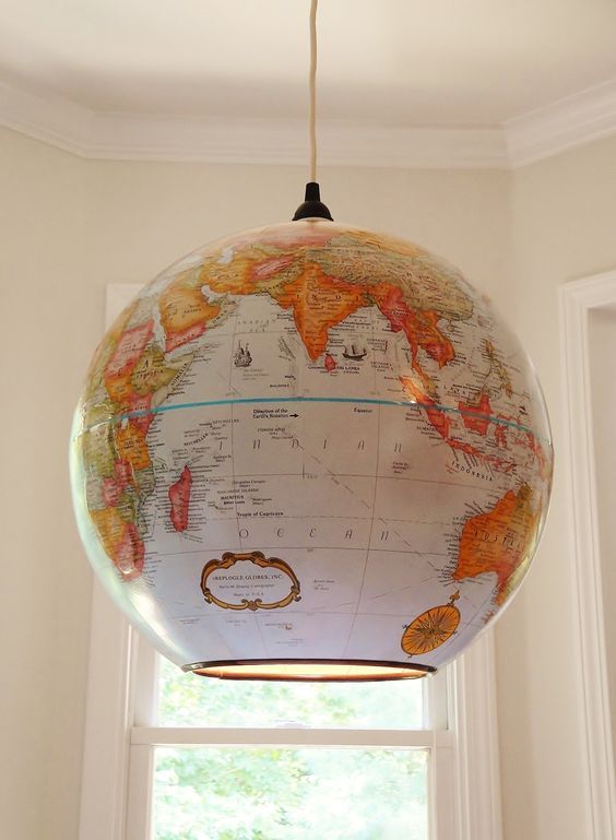 Diy Globe Pendant Light, World Map Lamp Shade Globe