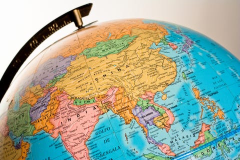 Globe showing Asia Globe showing Asia