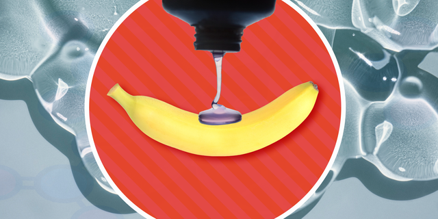 colagem de gel pingando em banana com fundo de gel