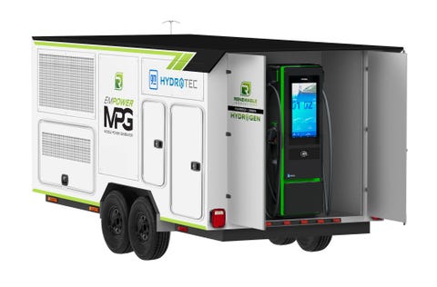 gm hydrotec and renewable innovations mobile power generator can fast charge evs without having to expand the grid or install permanent charge points in places where there is only a temporary need for power