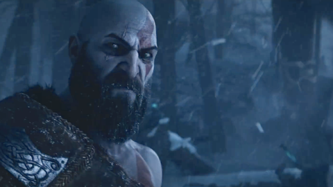 dios de la guerra ragnarok, kratos mira a la izquierda de la cámara