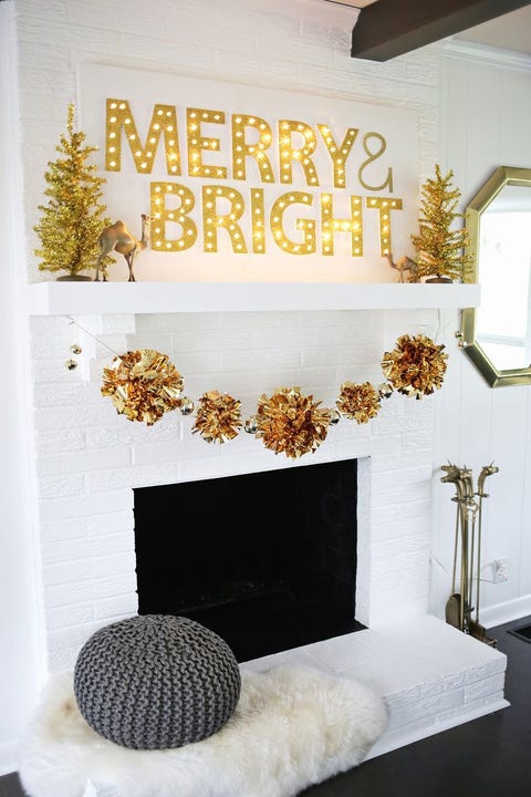 gold pom pom garland diy christmas mantel decor