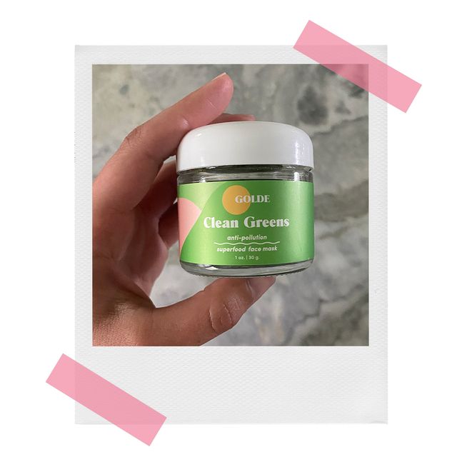 melanie holding golde cleans greens face mask