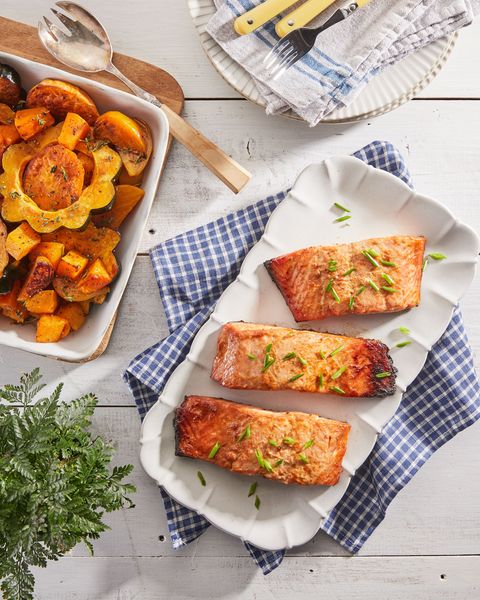 miso marinated salmon with roasted root vegetables