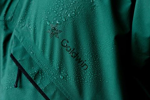 goldwin jacket with water beading on surface