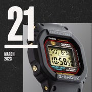 a gshock watch with a march 21 date graphic