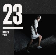 a man wearing white walking up a mountain in the dark with a march 23 2023 graphic on top of the image
