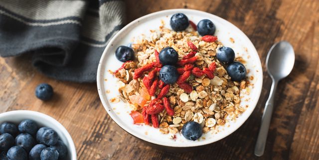 granola bowl with yogurt, berries