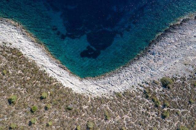 great drone shot of the dramatic croatian coastline with a lot of copy space
