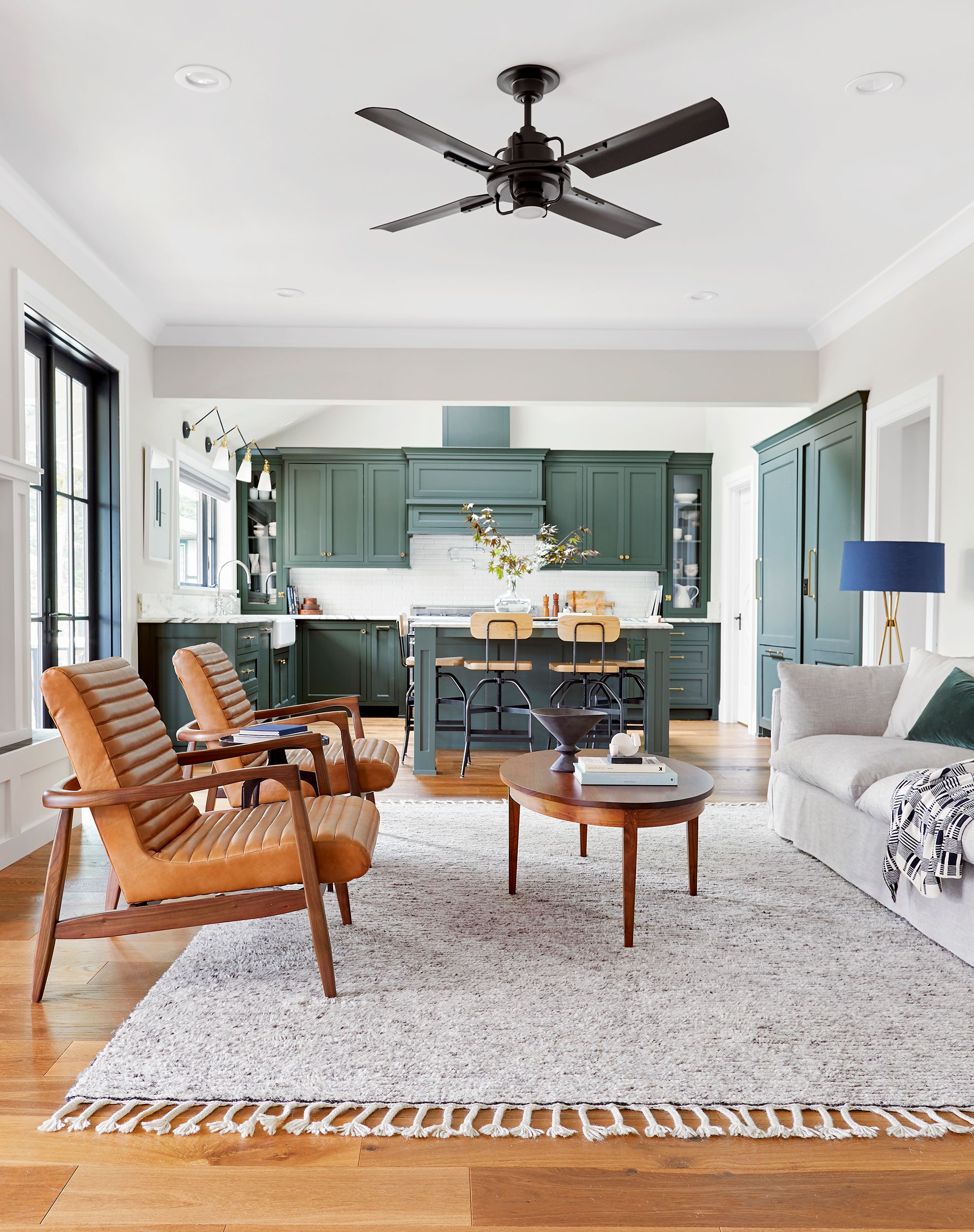 open concept kitchen living room and dining room