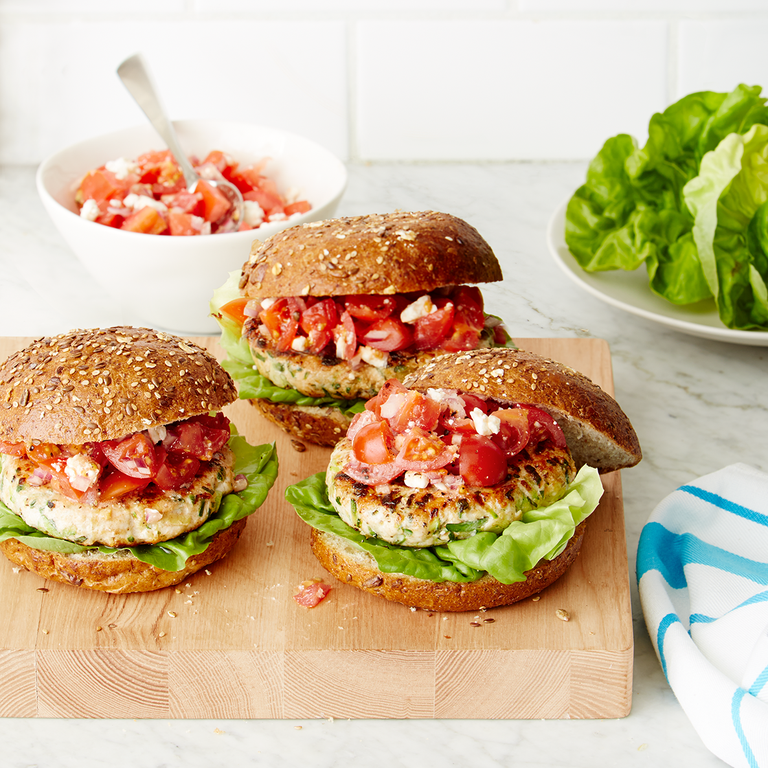 Greek Turkey Burgers with Tomato-Feta Relish Recipe