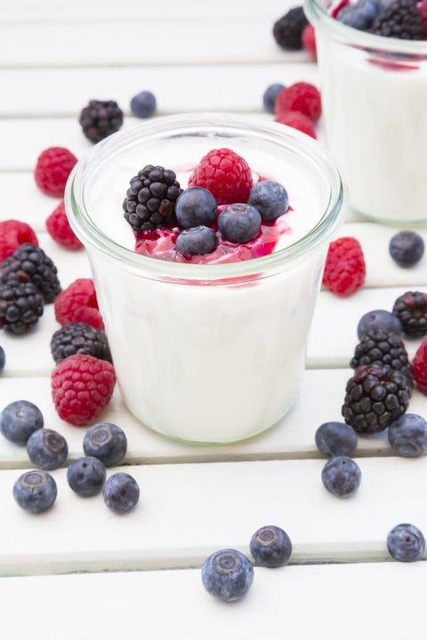 Glasses of Greek yogurt with berries