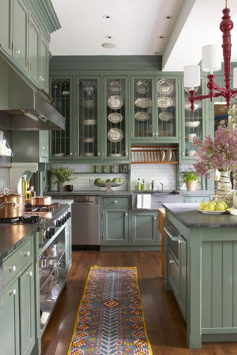 Paint Colors For Green Kitchens, Green Granite Countertops With Gray Cabinets