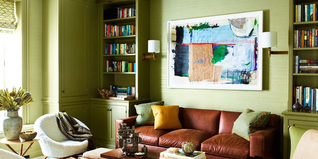 22 Best Green Living Rooms Ideas For, Brown Leather Sofa Green Walls