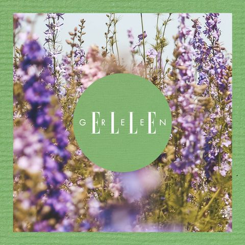 a field of flowers with a logo in the middle that says elle green