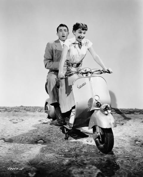 gregory peck et audrey hepburn équitation cyclomoteur