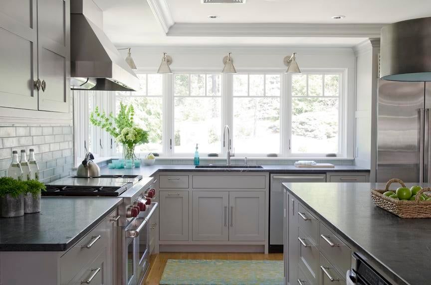 33 Sophisticated Gray Kitchen Ideas, Dark Countertops With Gray Cabinets