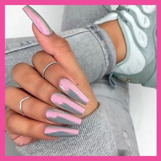 pink and gray acrylic nails